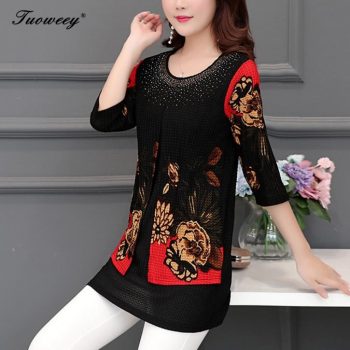 2019 New Arrival Fashion spring Three Quarter loose floral long Shirt Female Casual Color Plus Size elegant Printed Blouse 5XL