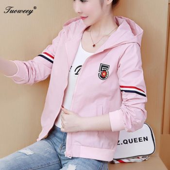 Spring style letter Cute Hooded Windbreaker Jacket For Women pink Jacket Hoodie Coats Female Outdoor Clothing