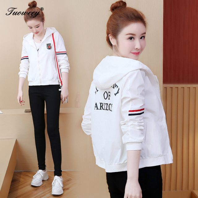 Spring style letter Cute Hooded Windbreaker Jacket For Women pink Jacket Hoodie Coats Female Outdoor Clothing