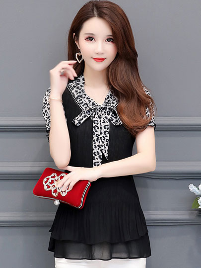 Women's Tunics Plus Size Chiffon Leopard Blouse Shirt Ruffle Womens Tops and Blouses Blusas Mujer De Moda 2019 short sleeve tops