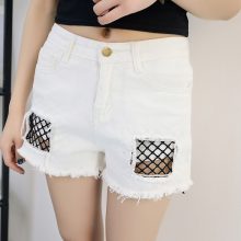 2019 Euro Style Women lace hole Denim Shorts Vintage mid Waist Tassel Jeans Shorts Street Wear Sexy Wide Leg Shorts For Summer