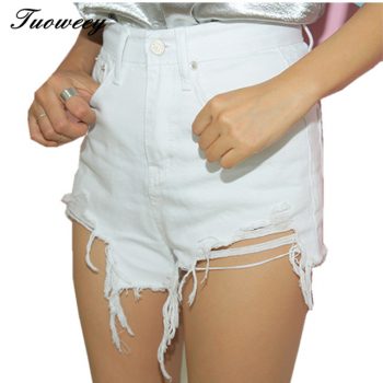 Fashion cotton Hot Denim Shorts women Sexy hole White Frayed Edges high Waist short jeans 2018 casual pockets Ripped shorts