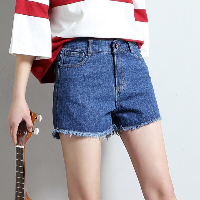 2019 Euro Style Women solid Denim Shorts Vintage mid Waist Tassel Jeans Shorts Street Wear Sexy Wide Leg Shorts For Summer