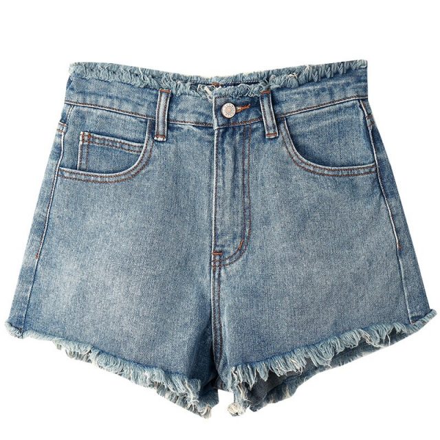 2019 Euro Style Women solid Denim Shorts Vintage mid Waist Tassel Jeans Shorts Street Wear Sexy Wide Leg Shorts For Summer