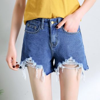 2019 Euro Style Women Denim Shorts Vintage hole mid Waist Tassel Jeans Shorts Street Wear Sexy Wide Leg Shorts For Summer