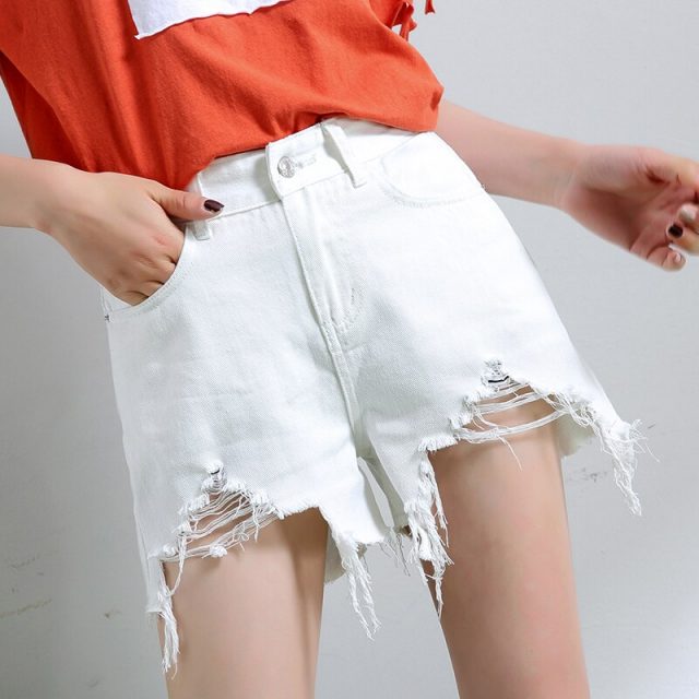 2019 Euro Style Women Denim Shorts Vintage hole mid Waist Tassel Jeans Shorts Street Wear Sexy Wide Leg Shorts For Summer