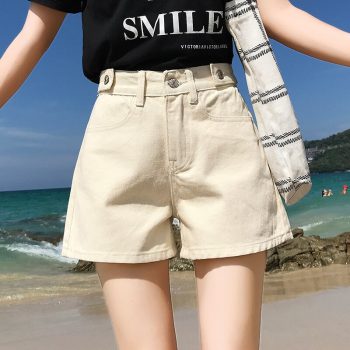 2019 Euro Style Women Denim Shorts apricot Vintage mid Waist Tassel Jeans Shorts Street Wear Sexy Wide Leg Shorts For Summer