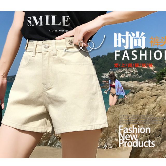 2019 Euro Style Women Denim Shorts apricot Vintage mid Waist Tassel Jeans Shorts Street Wear Sexy Wide Leg Shorts For Summer