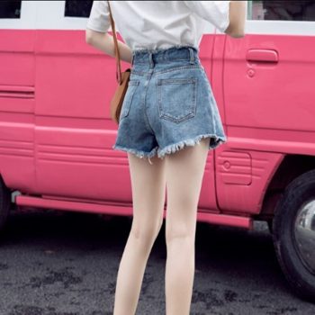 2019 Euro Style Women Denim Shorts Vintage mid Waist Tassel Jeans Shorts Street Wear Sexy Wide Leg Shorts For Summer