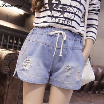 7XL 2018 Summer Casual mid Waist sexy hole Shorts Women Streetwear Denim Shorts Plus Size Elastic Waist Jeans Shorts For Women