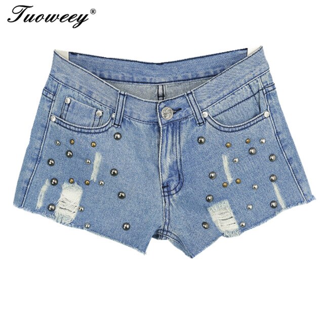 Summer Beaded Denim Shorts Female Casual Plus Size S~2XL Vintage Women Jeans Shorts Tassel Denim Shorts High Quality Wash Jeans