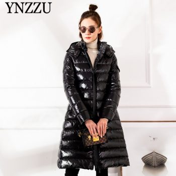 2019 Winter Large size Women down jacket Hooded Loose thick warm Female down coat Zip High quality Overcoat Elegant YNZZU 9O050