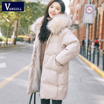 VANGULL Elegant Fur Collar Coat 2019 New Winter Thick Jacket Women Long Down cotton Parkas Female Warm Hooded Jacket Coat