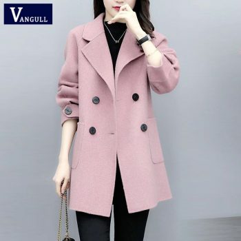 Vangull Women Wool Coat Winter Fall Single Breasted Long Wool Coats Solid Turn-down Collar Loose Korean Female Jackets Outerewar