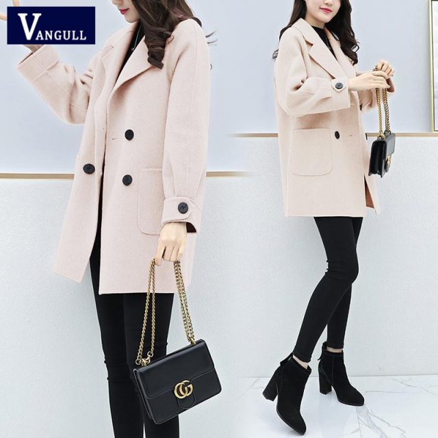 Vangull Women Wool Coat Winter Fall Single Breasted Long Wool Coats Solid Turn-down Collar Loose Korean Female Jackets Outerewar