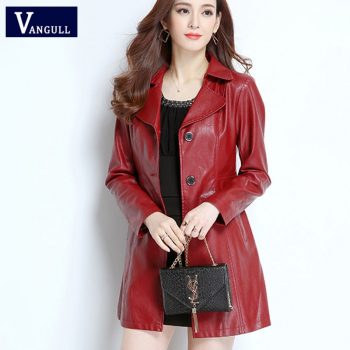 Vangull Women Faux Leather Jackets Fashion Long Sleeve Loose Plus Size PU Leather Coat 2019 Winter New Women Leather Outerwear