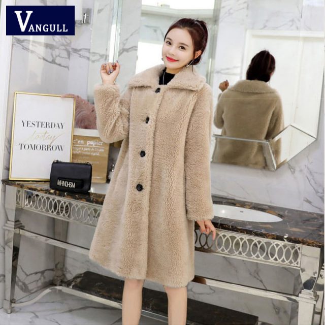 Vangull Winter Women Faux Fur Coat  High Quality Luxury Long Fur Coat Loose Lapel OverCoat Thick Warm Plus Size Female Coats