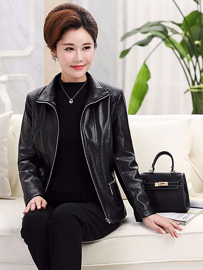 Vangull Women Faux Leather Jackets Fashion Autumn Winter Female Solid PU Leather Coat Long Sleeve Plus Size Women Leather Jacket