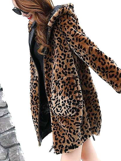 Vangull Women Leopard Faux Fur Coats Winter Warm Thick Hooded Jacket 2019 New Fashion Long Sleeve Zipper Loose Plus Size Jacket