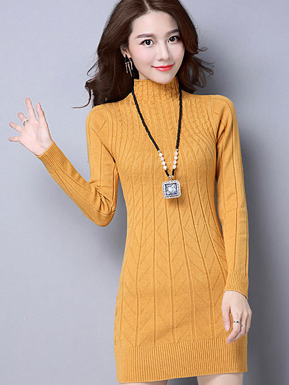 Vangull Autumn Winter Solid Knitted Cotton Sweater Dresses New Women Fashion Turtleneck Pullover Female Knitted Dress Vestidos