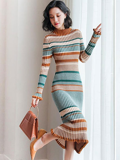 Vangull Women Sweater Dress Long Sleeve Turtleneck Elegant Knitted Dress 2019 Autumn Winter Casual Lady Bodycon Cotton Dress