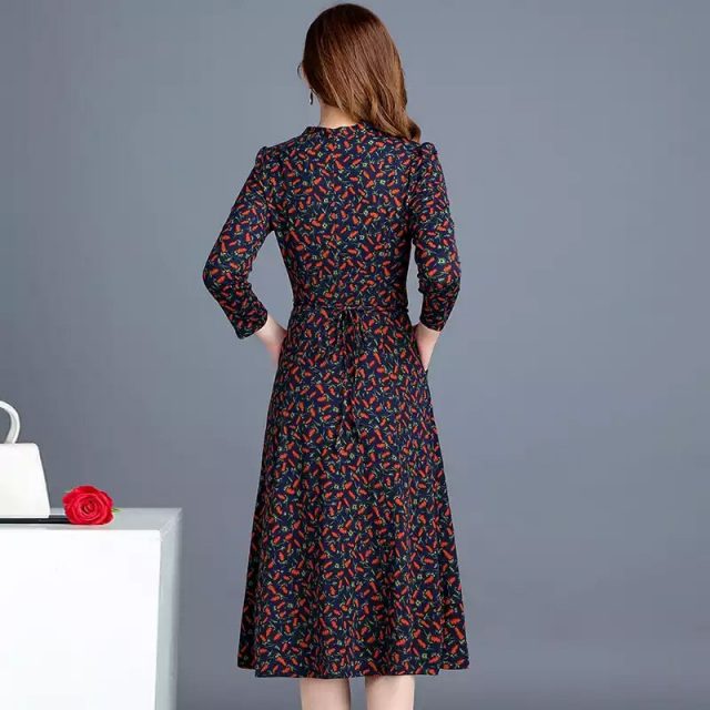 VANGULL 2019 Spring Summer New Fashion Women Flower Dress Female V-Neck Long Sleeve Dress Floral Print Long Loose A-line Dresses