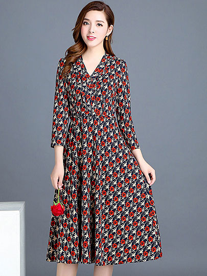 VANGULL 2019 Spring Summer New Fashion Women Flower Dress Female V-Neck Long Sleeve Dress Floral Print Long Loose A-line Dresses