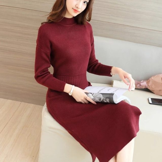 Vangull 2019 New Autumn Winter Warm Sweater Dress Women Sexy Slim Bodycon Dress Female O Neck Long Sleeve Knitted Dress Vestidos