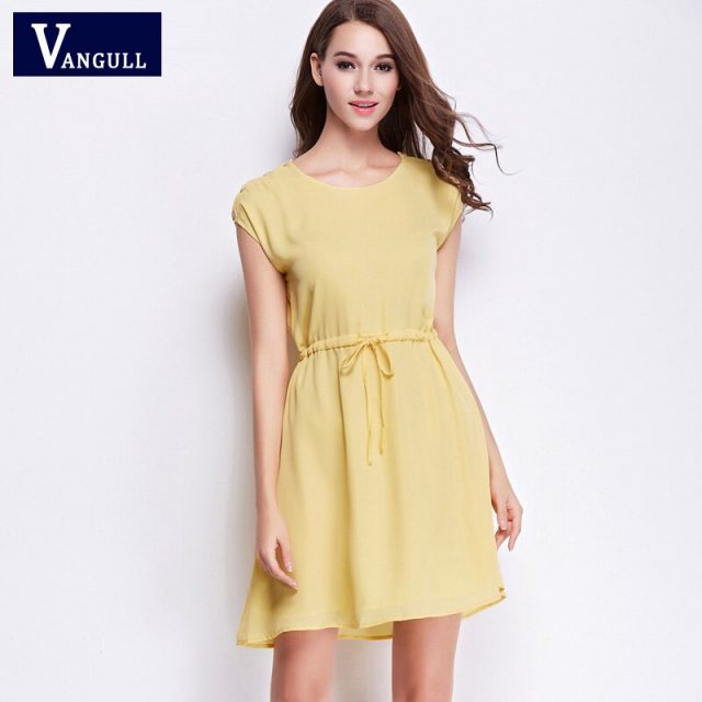 2017 commute summer styles dresses sleeveless solid waist to cultivate temperament vintage chiffon dress