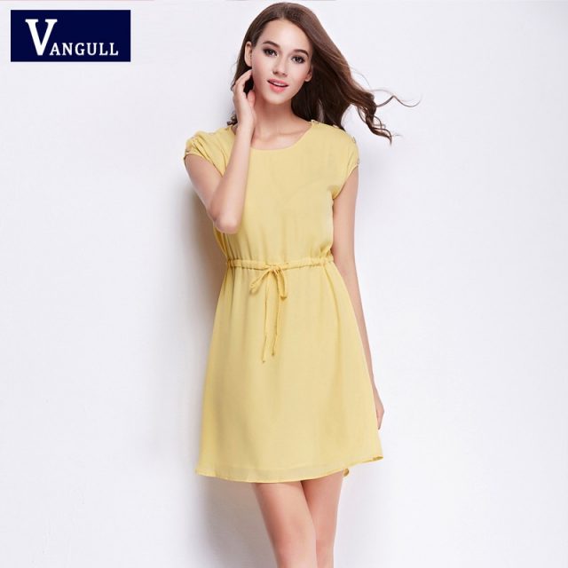 2017 commute summer styles dresses sleeveless solid waist to cultivate temperament vintage chiffon dress