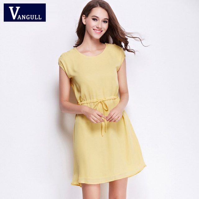 2017 commute summer styles dresses sleeveless solid waist to cultivate temperament vintage chiffon dress