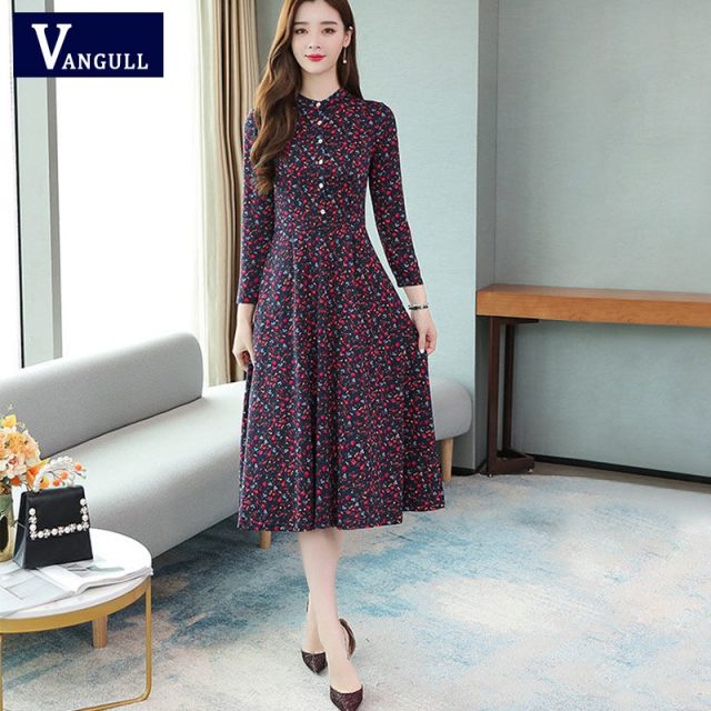 Vangull Floral Printed Women Long Dress High Quality Spring Autumn Casual Vestidos De Bohemian Style Party Dress Female Spring