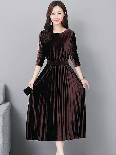 Vangull Women Velvet Dresses Solid Pleate Elegant Female Dress Autumn Winter 2019 New Long Sleeve Slim Evening Party Dresses