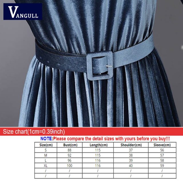 Vangull Women Velvet Dresses Solid Pleate Elegant Female Dress Autumn Winter 2019 New Long Sleeve Slim Evening Party Dresses