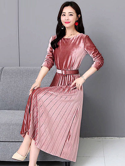 Vangull Women Velvet Dresses Solid Pleate Elegant Female Dress Autumn Winter 2019 New Long Sleeve Slim Evening Party Dresses