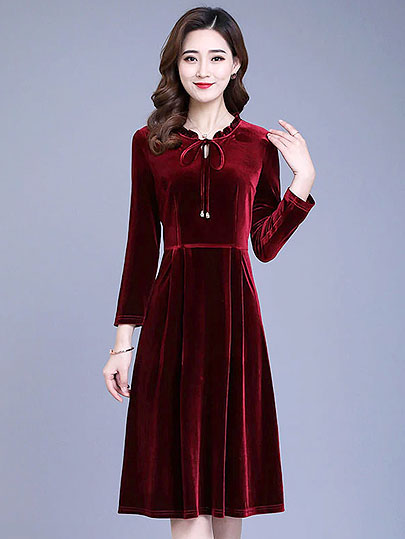 Vangull Spring New Gold velvet Women Dress 2019 Autumn Fashion Solid Female V-Neck Long Sleeve Bow Lace-up Loose A-line Dresses