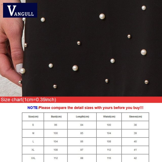 Vangull Pearl Beading Tunic Dress 2018 New Fashion Womens Straight Dress Navy Three Quarter Length Sleeve Short Mini Dress