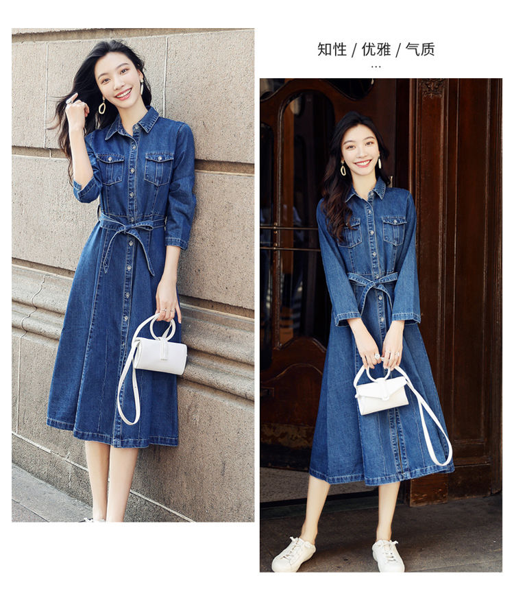 Vangull Women Denim Solid Dress 2019 New Autumn Winter Female Casual High Waist Turn Down Collar A-Line Long Jeans Dresses