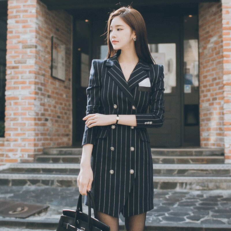 Vangull High Quality Office Lady Slim Striped Blazer New Split Sexy Notched Women Dress Elegant Work Suits Feminino Blazer