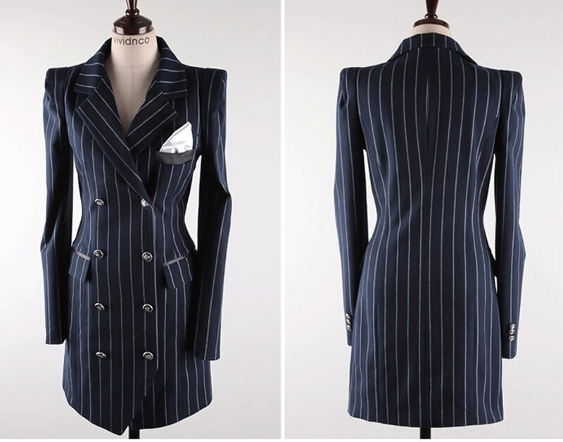 Vangull High Quality Office Lady Slim Striped Blazer New Split Sexy Notched Women Dress Elegant Work Suits Feminino Blazer