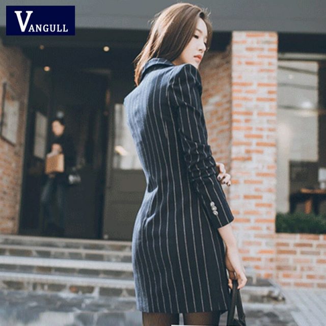 Vangull High Quality Office Lady Slim Striped Blazer New Split Sexy Notched Women Dress Elegant Work Suits Feminino Blazer