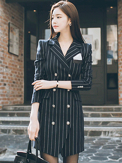 Vangull High Quality Office Lady Slim Striped Blazer New Split Sexy Notched Women Dress Elegant Work Suits Feminino Blazer