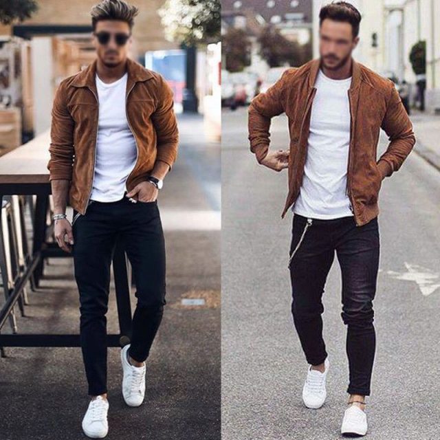 HEFLASHOR Fashion Men’s Suede Leather Jacket Slim  Biker Motorcycle Jacket Coat Outwear Trendy Streetwear