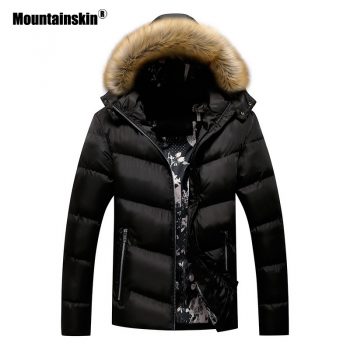 Mountainskin Winter Padded Coat Mens Jackets Thick Parka Fur Collar Hooded Men's Coats Casual Outerwear Brand Clothing SA777