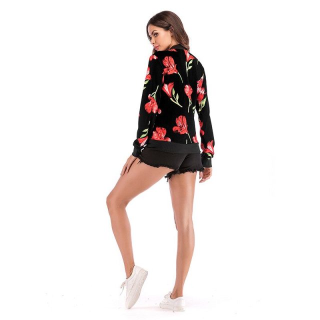 Spring Autumn Women Floral Bomber Jacket Plus Size Short Female Coat Zipper Chaqueta Outwear Long Sleeve Women’s Jackets YWZ006