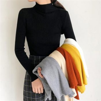 2019 Autumn Winter Sweater Women Knitted Ribbed Pullover Sweater Long Sleeve Turtleneck Slim Jumper Soft Warm Pull Femme BZY003