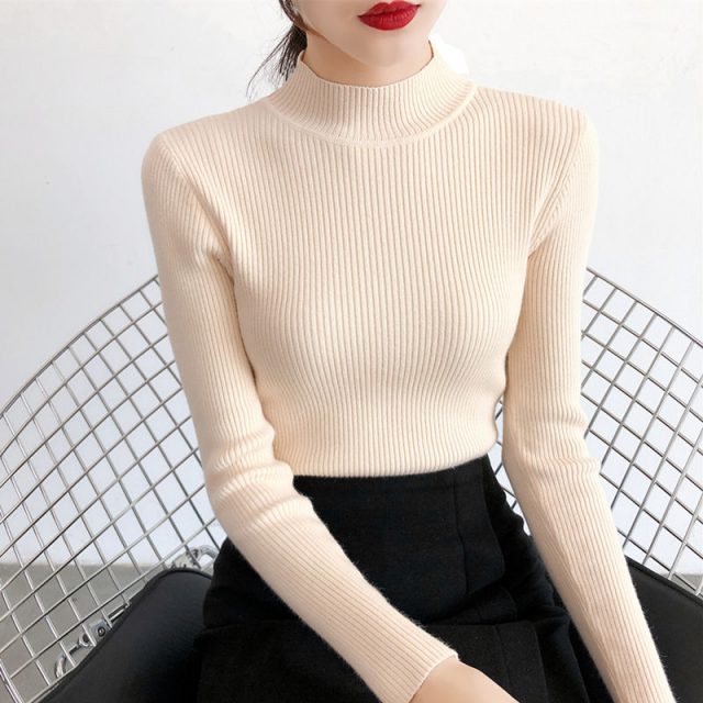2019 Autumn Winter Sweater Women Knitted Ribbed Pullover Sweater Long Sleeve Turtleneck Slim Jumper Soft Warm Pull Femme BZY003