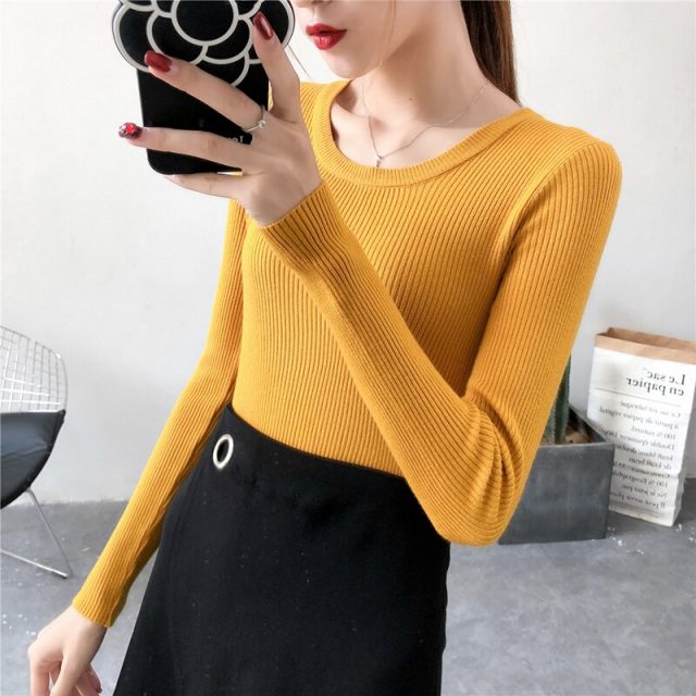 Winter Knitting Sweater Pullovers Women Long Sleeve Tops O-neck Knitted Sweater Chic Women Clothes Female Casual Sweaters BBE016