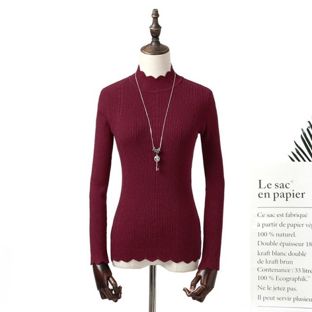 Autumn And Winter Sweater for women Long sleeve Solid color Pullover Lotus leaf collar Hollow Slim fit Sweater ZLM163