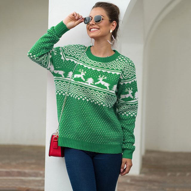 Christmas Women Sweater 2019 Elk Print Pullover Sweaters Autumn Winter Tops Clothing Female Long Sleeve Knit Casual Tops BMY003